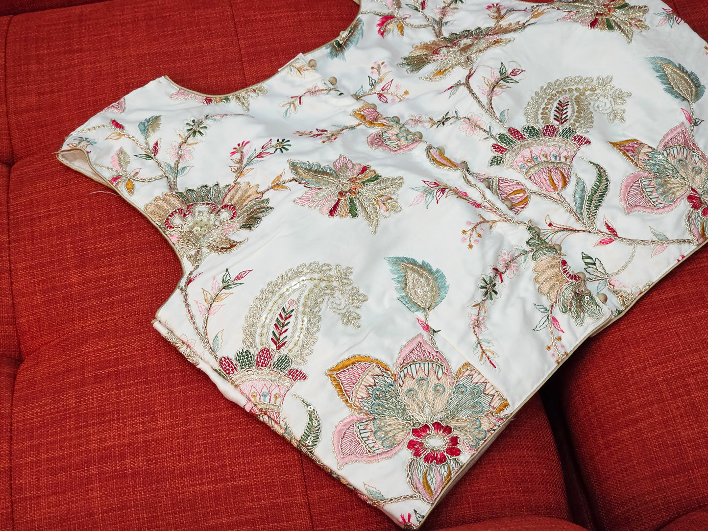White Sleeveless Fancy Embroidered Blouse