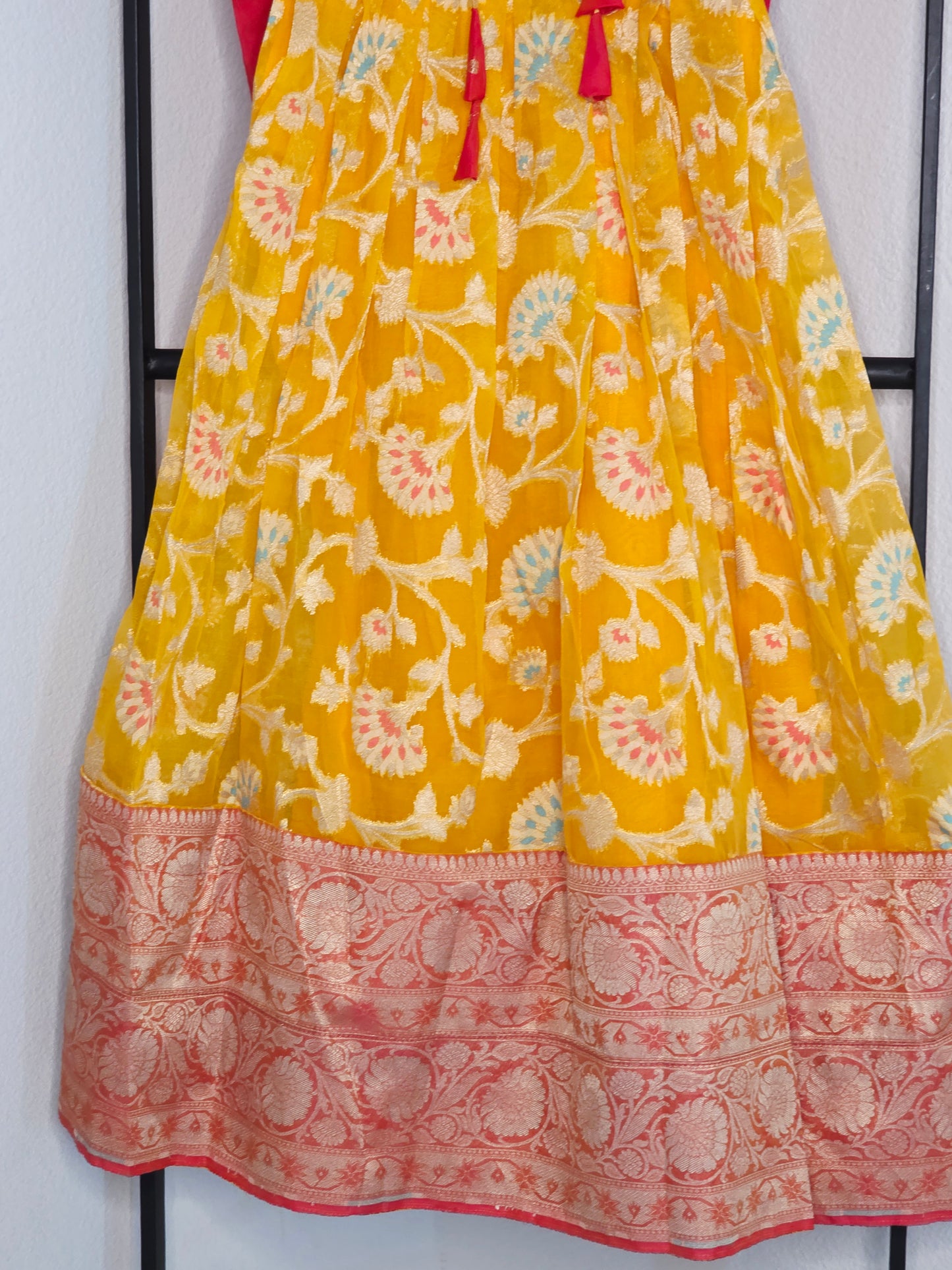 Soft Meenakari Design Organza Lehenga Set for Girls (5–6 Years) with Puff Sleeve Blouse