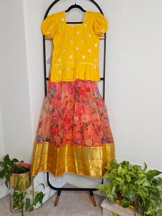 Soft Organza Floral Print Lehenga Set for Girls (11–12 Years)
