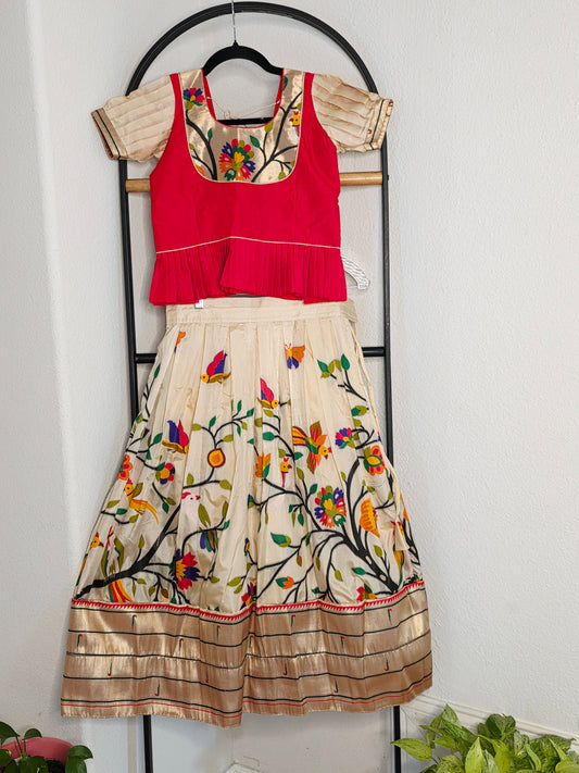 Paithani Style Soft Benarasi Lehenga Set for Girls (6 - 7Years)