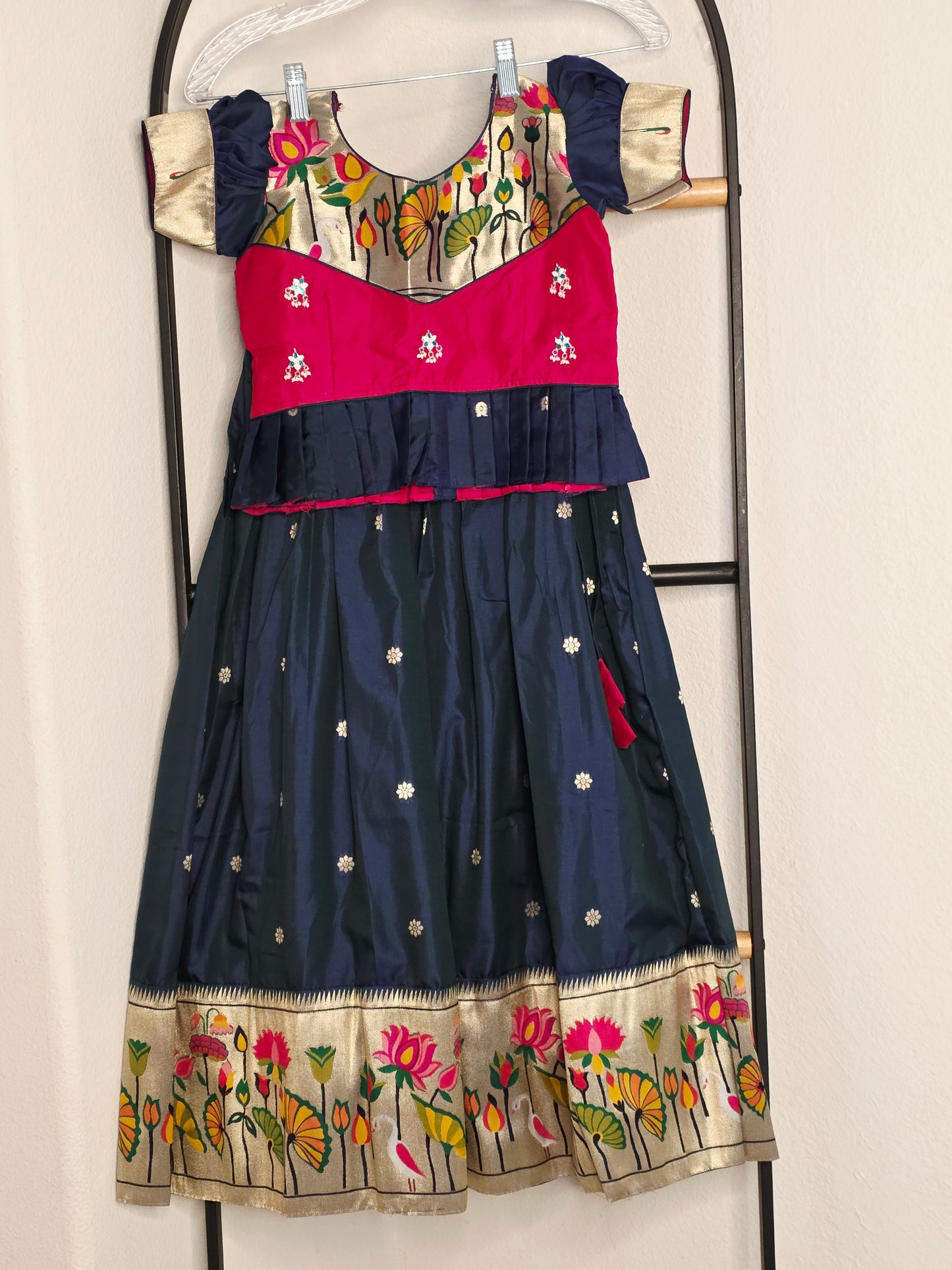 Paithani Style Soft Benarasi Lehenga Set for Girls (5 - 6Years)