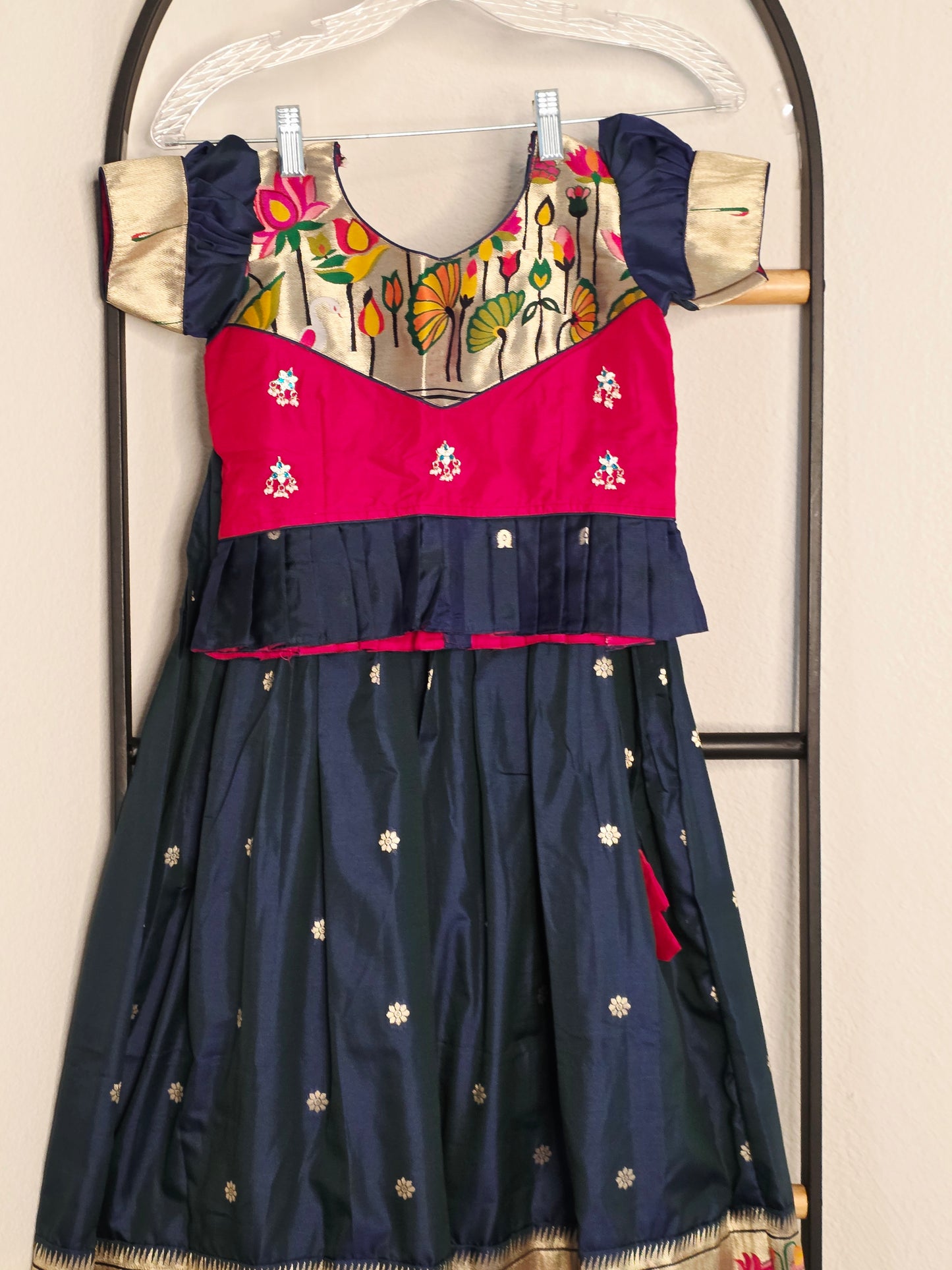 Paithani Style Soft Benarasi Lehenga Set for Girls (5 - 6Years)