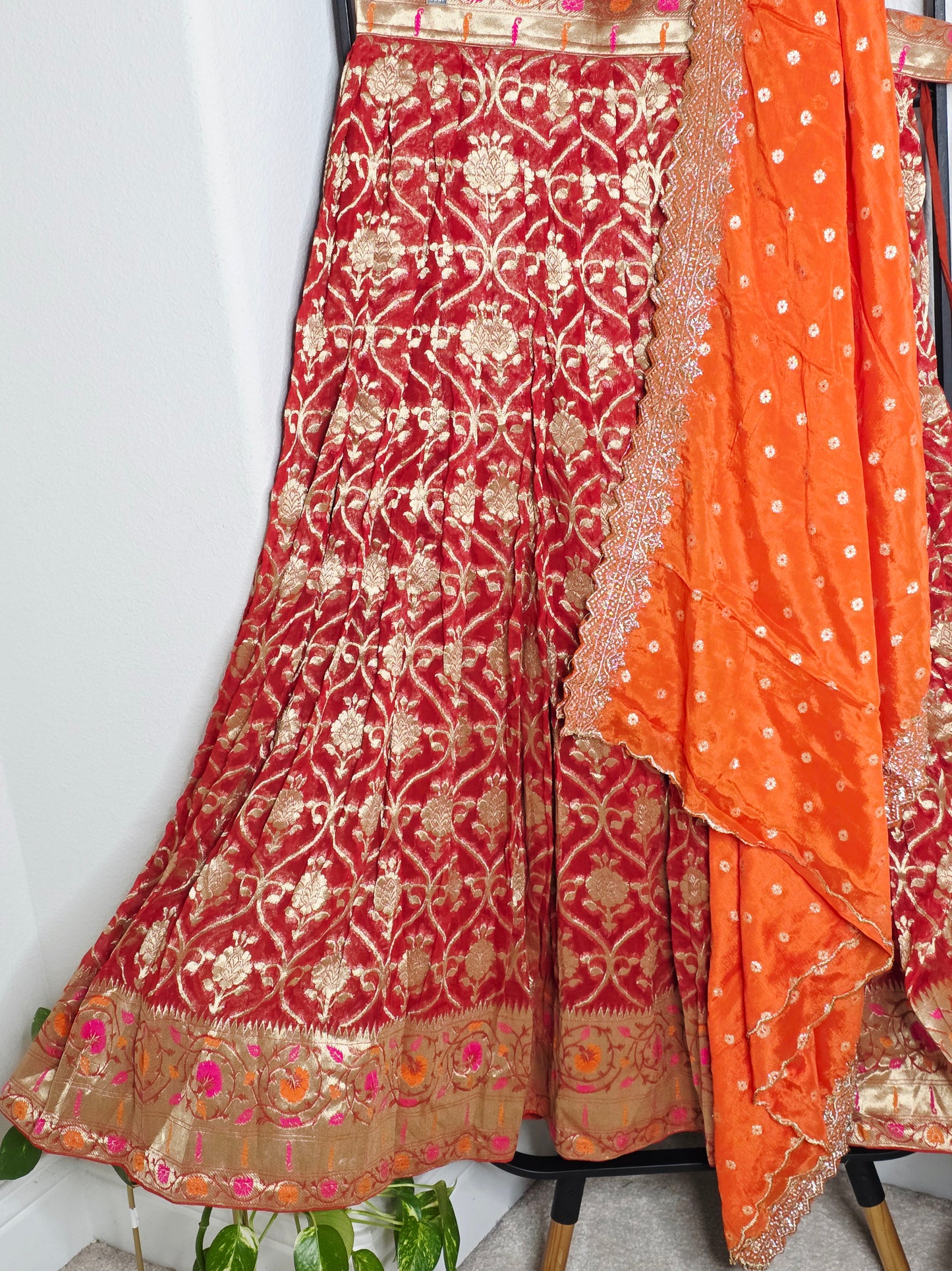 Georgette Half Saree Set in Maroon & Orange with Zari Work