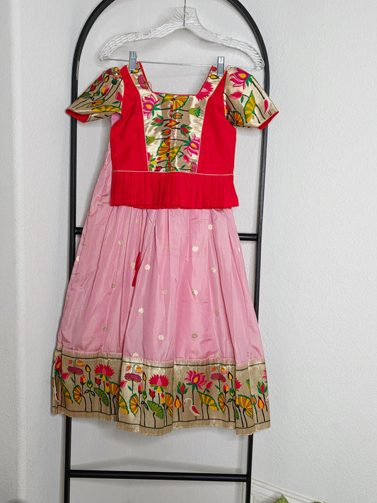 Paithani Style Soft Benarasi Lehenga Set for Girls (4 - 5Years)