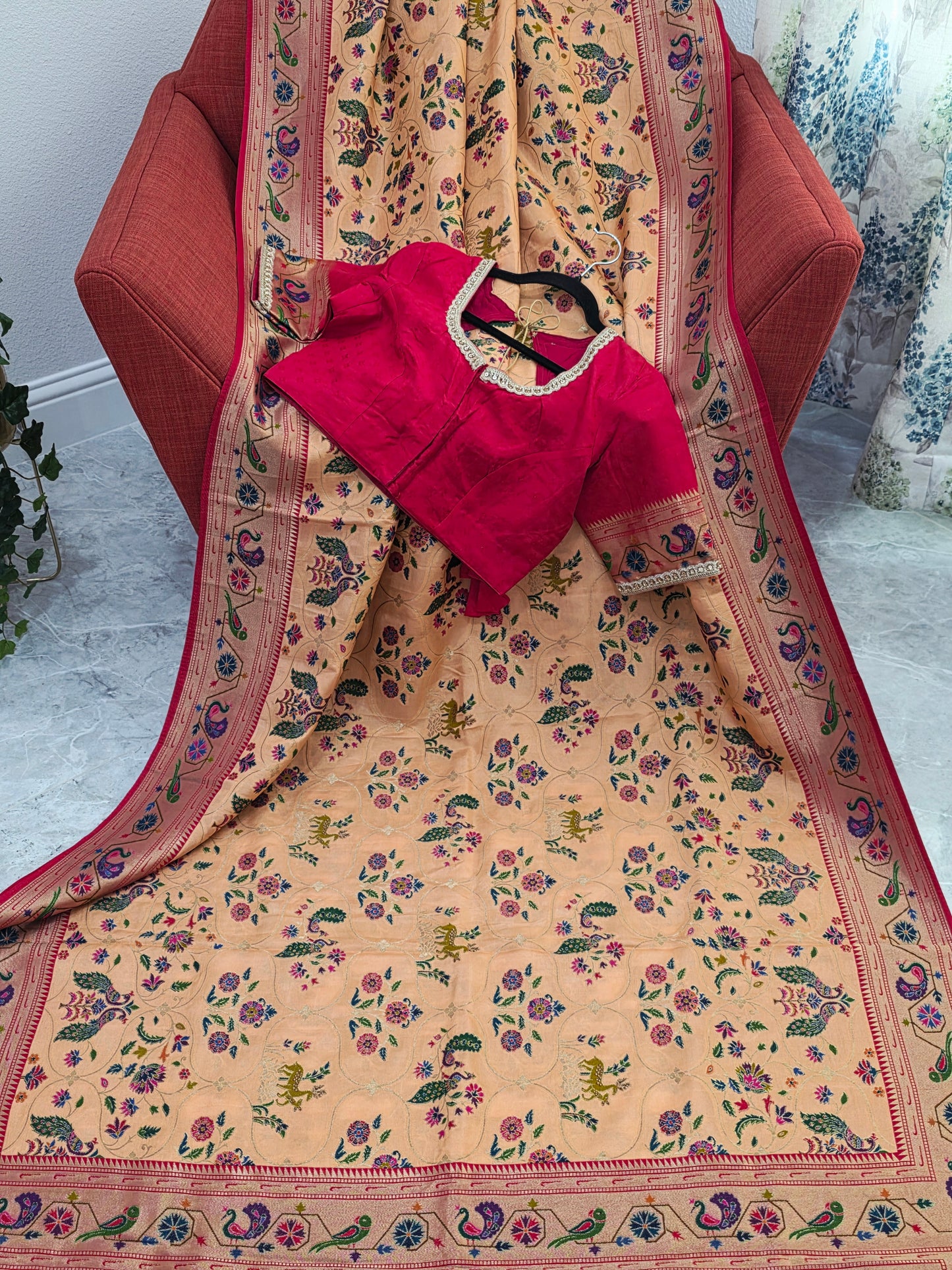 Patola Design Benarasi Soft Silk Saree with Paithani Border & Stitched Blouse