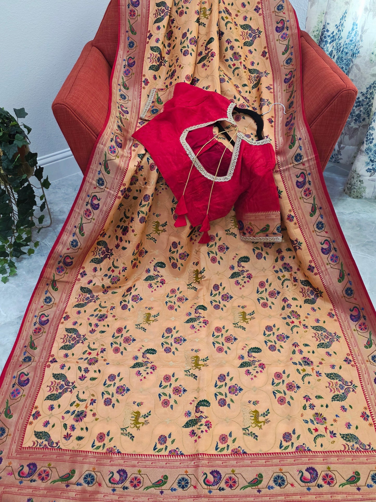 Patola Design Benarasi Soft Silk Saree with Paithani Border & Stitched Blouse