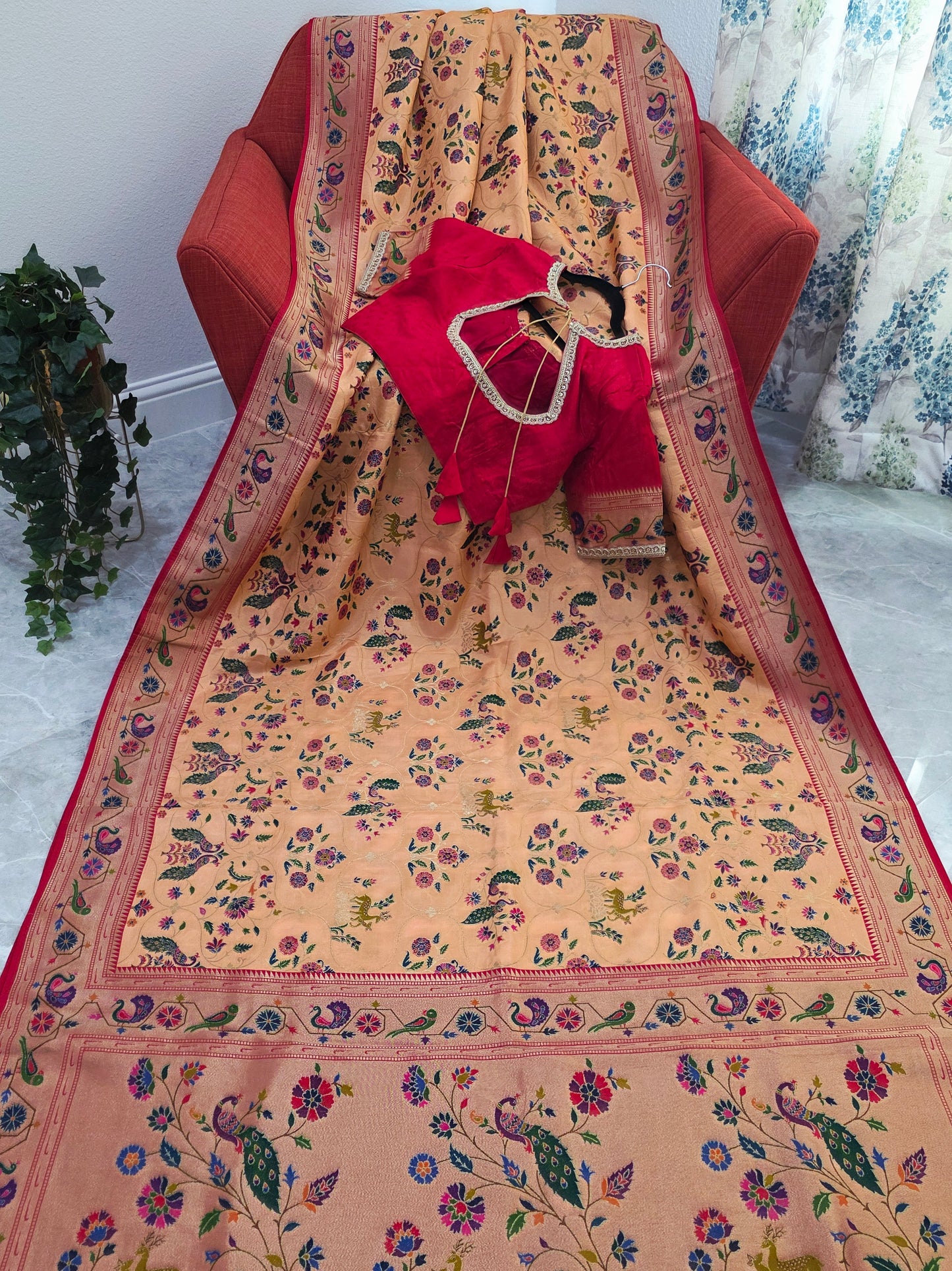 Patola Design Benarasi Soft Silk Saree with Paithani Border & Stitched Blouse