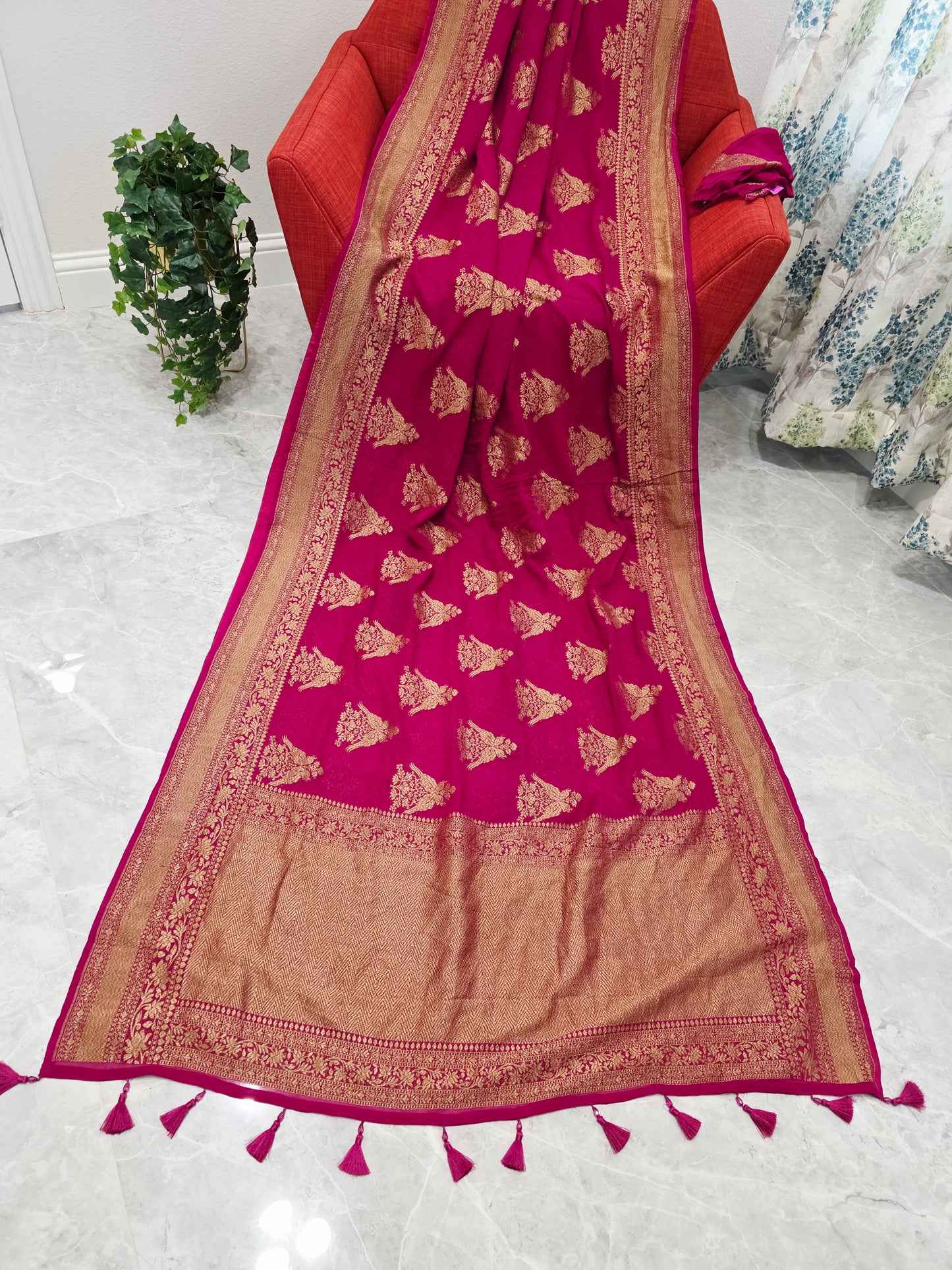 Pink Pure Khaddi Georgette Designer Saree with Peacock Zari Butta