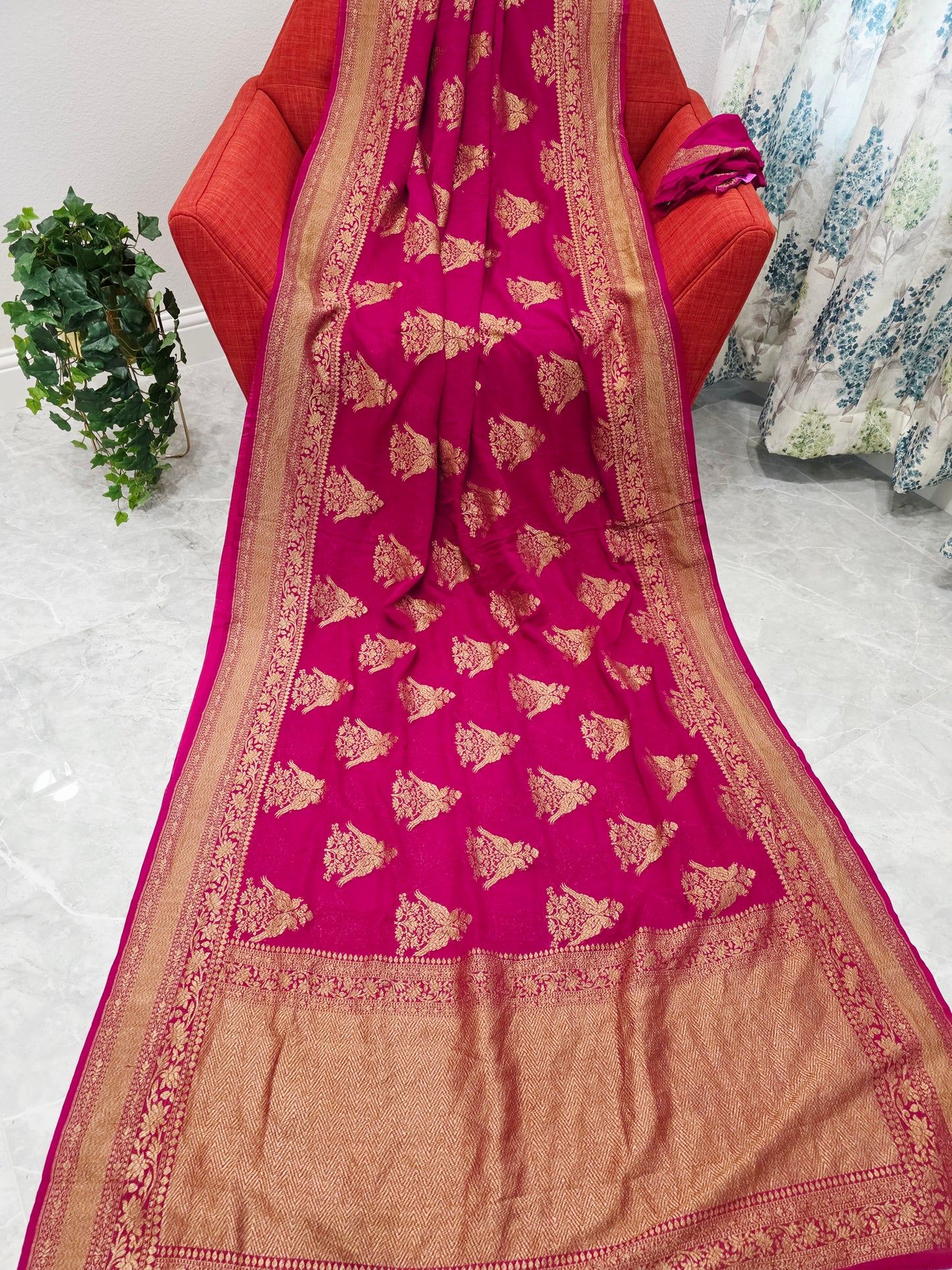 Pink Pure Khaddi Georgette Designer Saree with Peacock Zari Butta