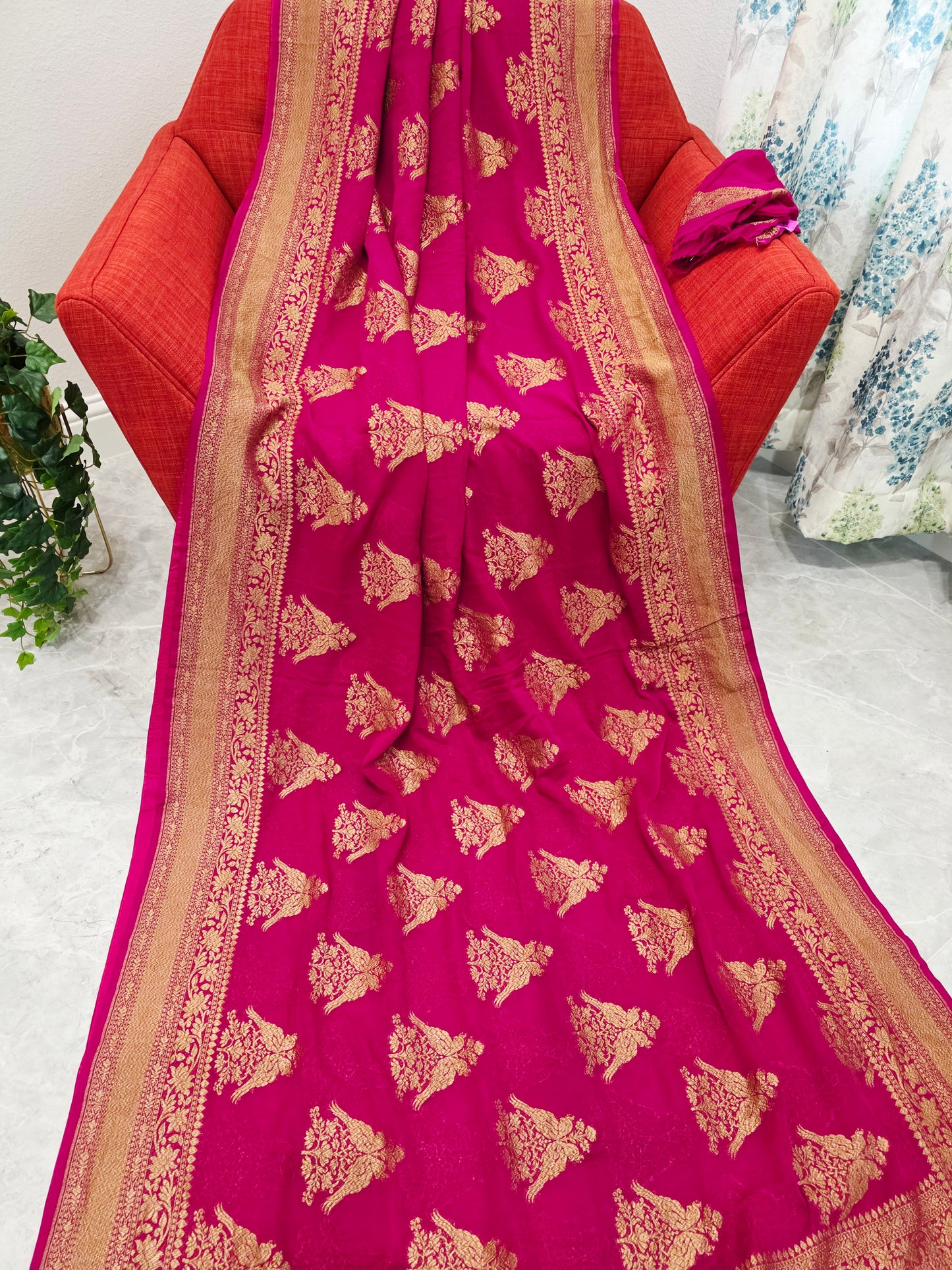 Pink Pure Khaddi Georgette Designer Saree with Peacock Zari Butta
