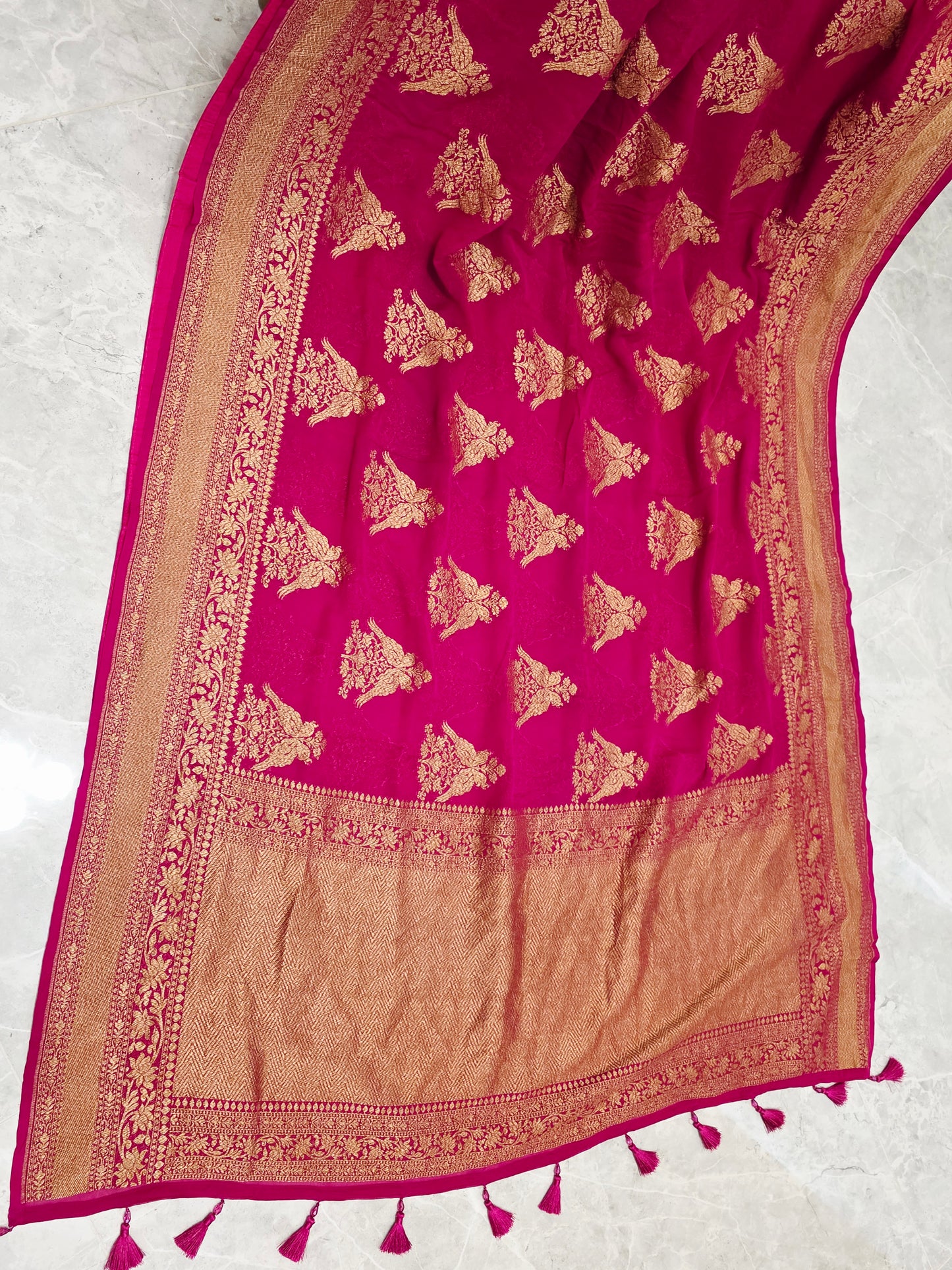 Pink Pure Khaddi Georgette Designer Saree with Peacock Zari Butta