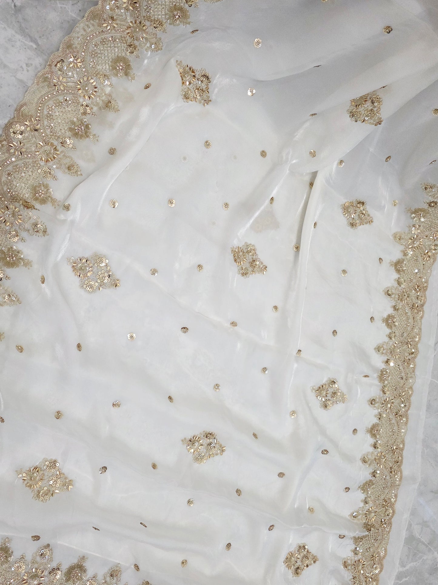 Elegant White Space Silk Sequin Saree with Stitched Blouse – Cocktail Party Wear