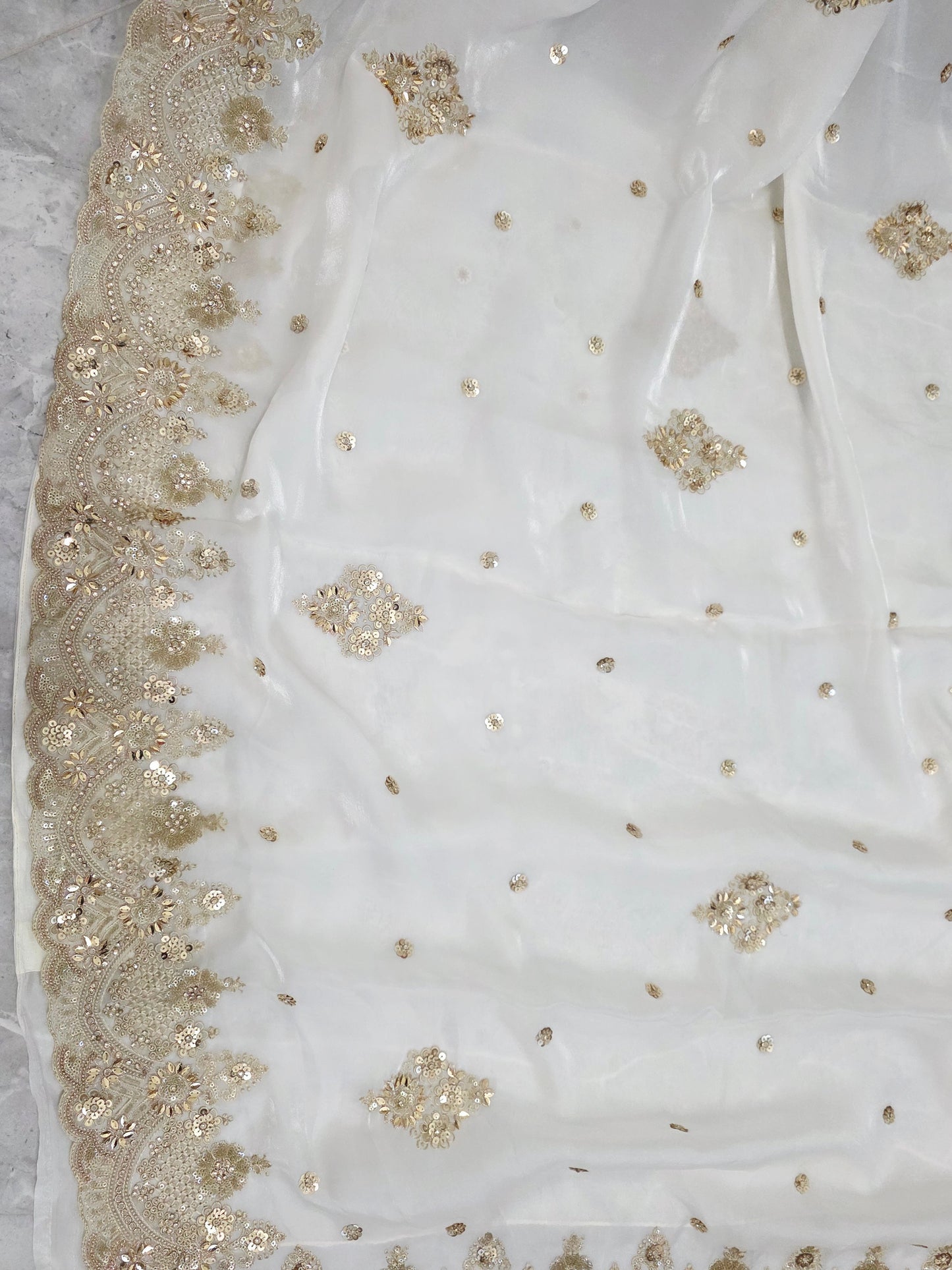 Elegant White Space Silk Sequin Saree with Stitched Blouse – Cocktail Party Wear