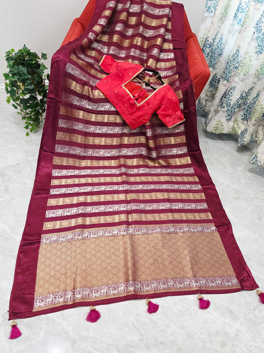 Nita Ambani Inspired Russian Dola Crepe Silk Saree with Ready Stitched Blouse