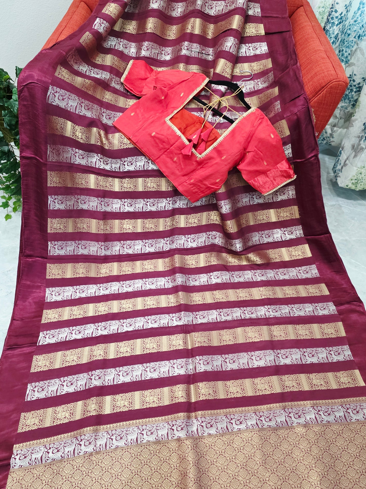 Nita Ambani Inspired Russian Dola Crepe Silk Saree with Ready Stitched Blouse