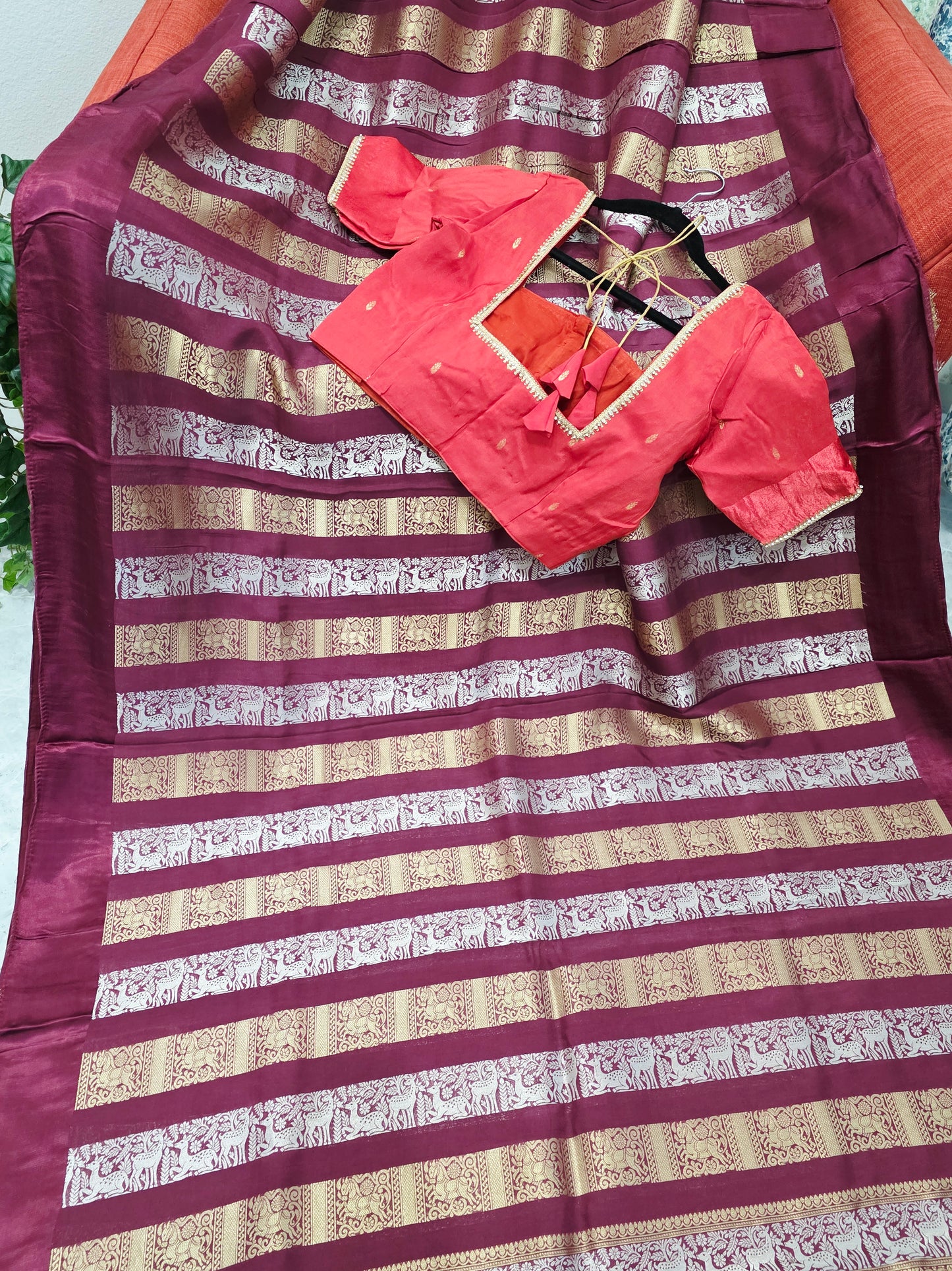 Nita Ambani Inspired Russian Dola Crepe Silk Saree with Ready Stitched Blouse