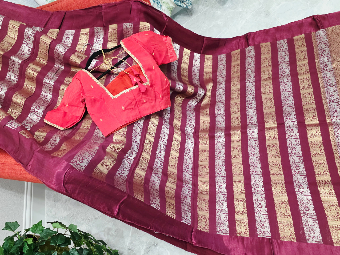 Nita Ambani Inspired Russian Dola Crepe Silk Saree with Ready Stitched Blouse