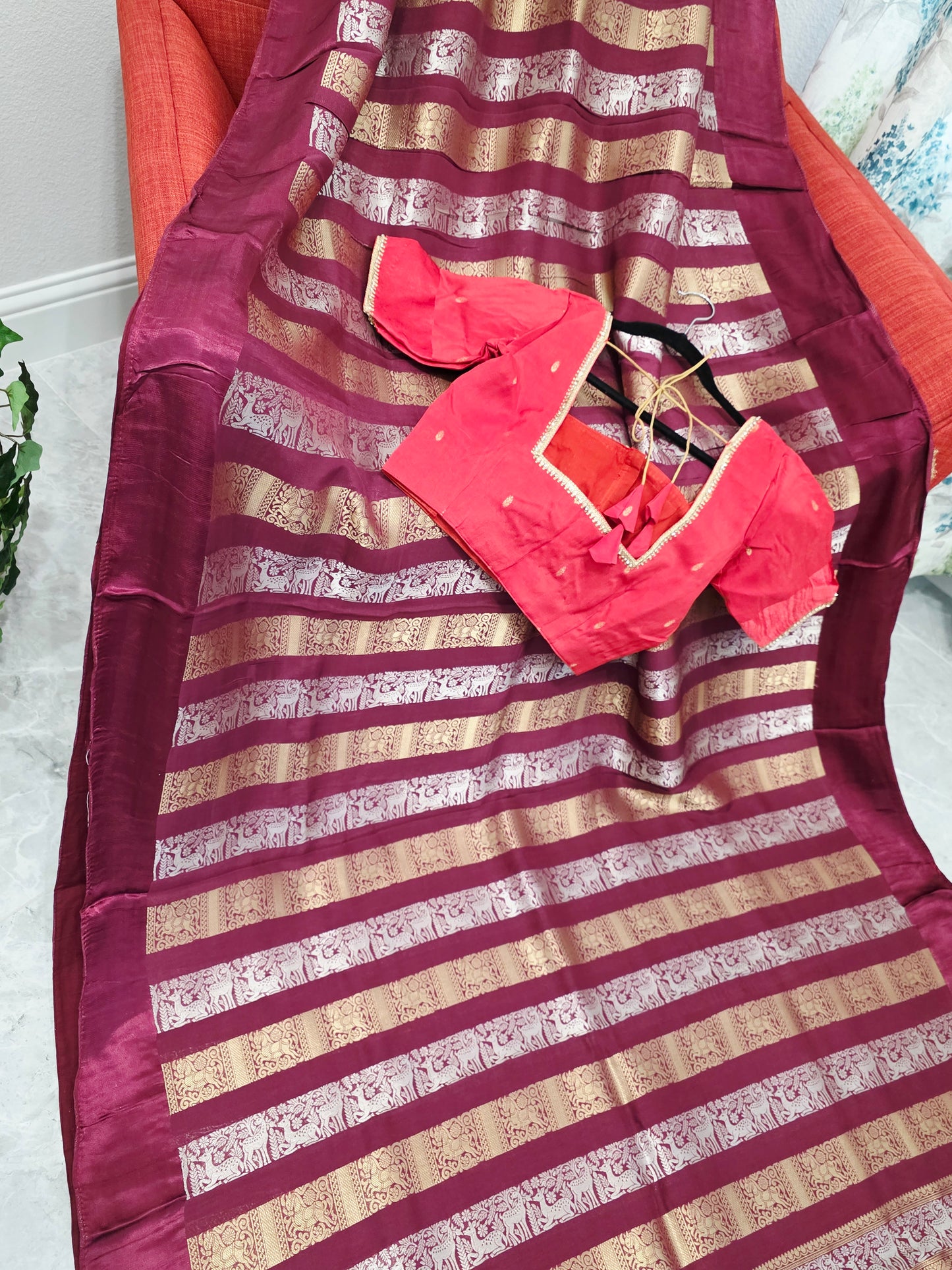 Nita Ambani Inspired Russian Dola Crepe Silk Saree with Ready Stitched Blouse
