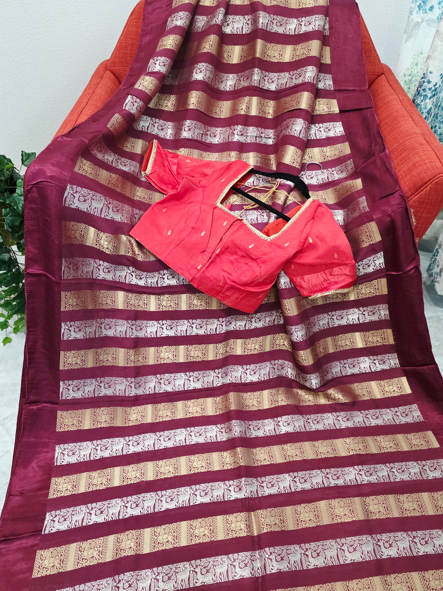 Nita Ambani Inspired Russian Dola Crepe Silk Saree with Ready Stitched Blouse