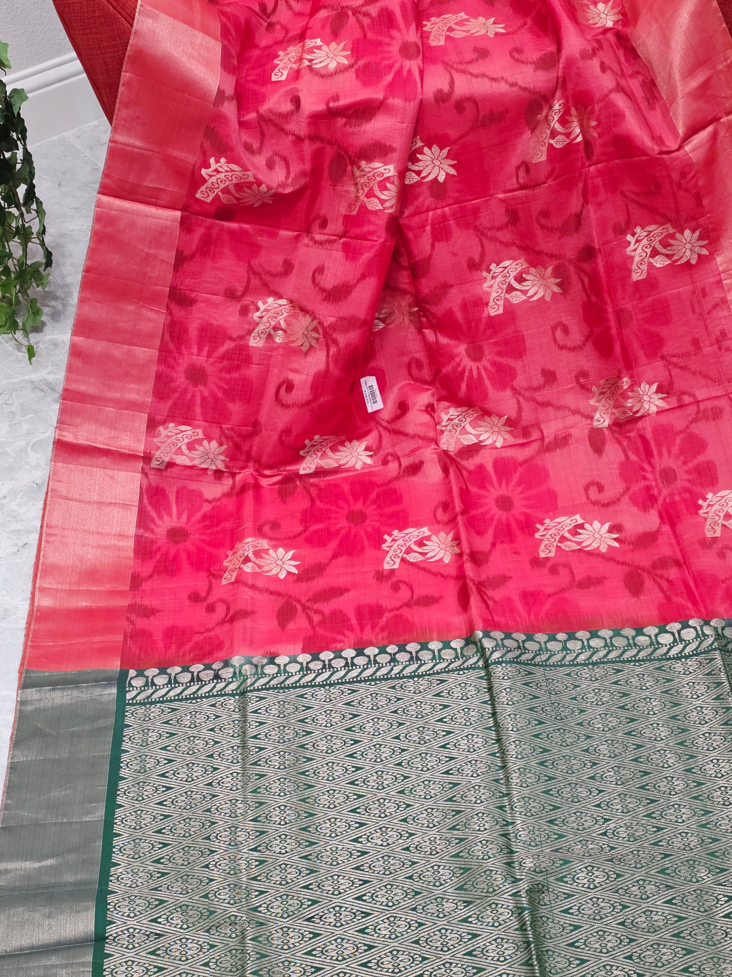 Peachy Pink Semi Kanchi Soft Silk Pochampally Print Saree with Blouse Piece