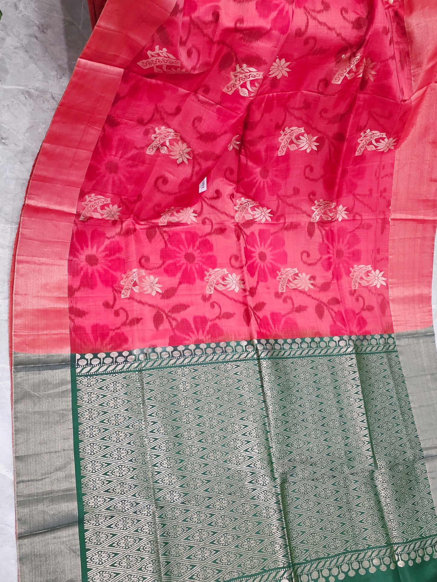 Peachy Pink Semi Kanchi Soft Silk Pochampally Print Saree with Blouse Piece