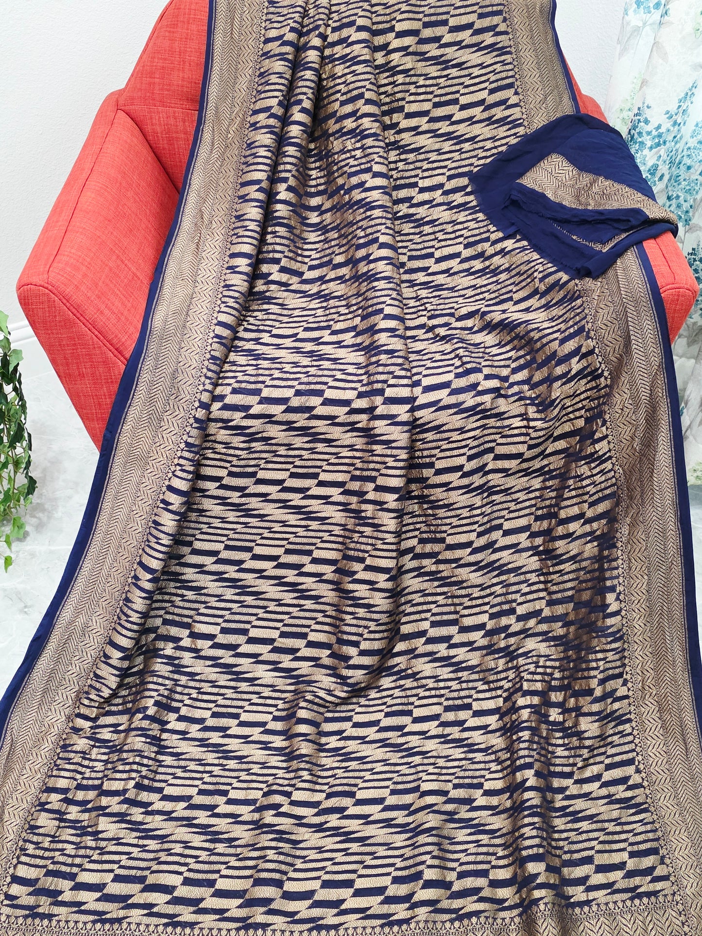 Geometric Design Woven Pure Khaddi Georgette Saree