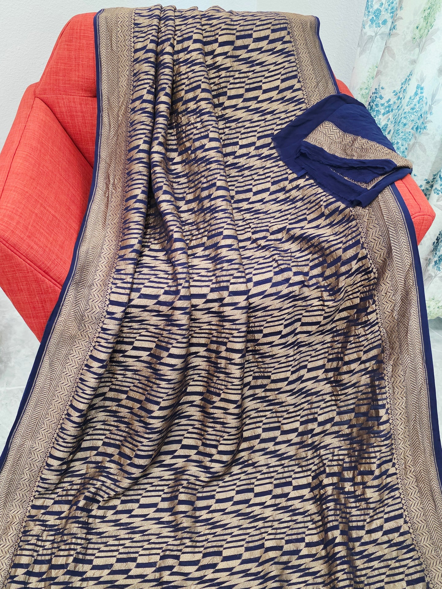 Geometric Design Woven Pure Khaddi Georgette Saree