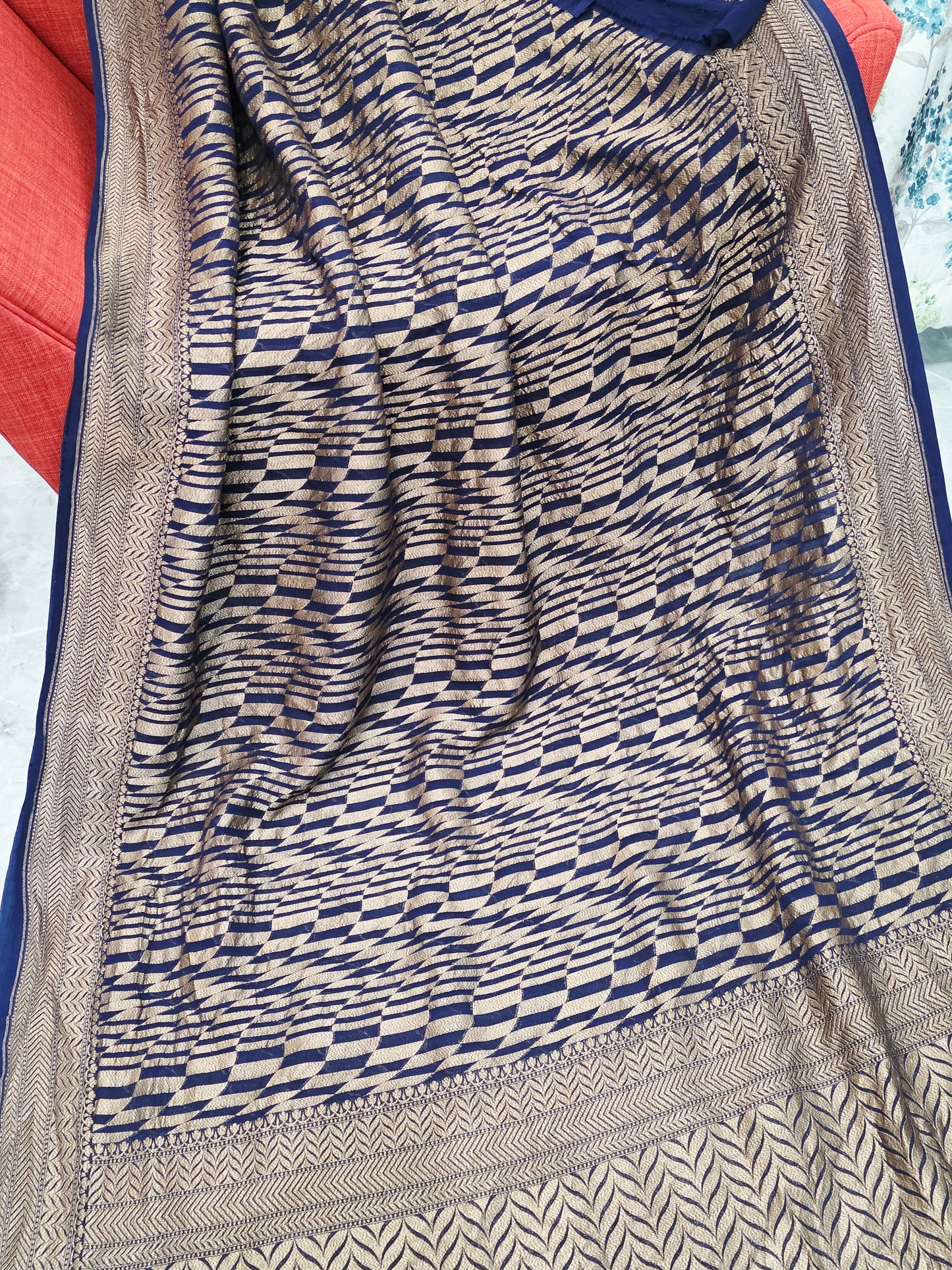 Geometric Design Woven Pure Khaddi Georgette Saree