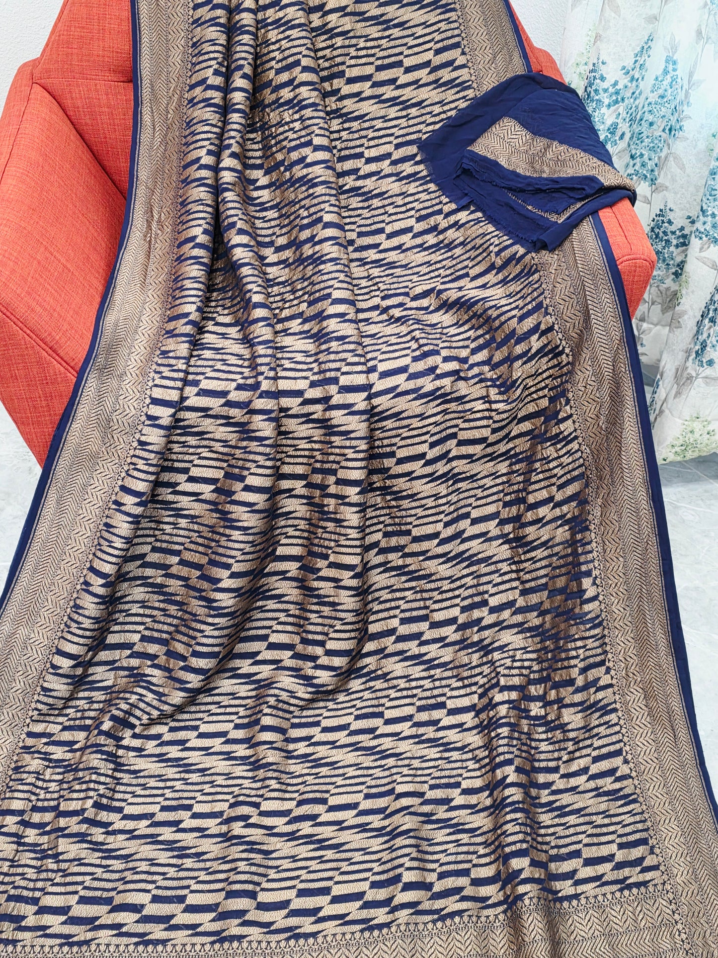 Geometric Design Woven Pure Khaddi Georgette Saree