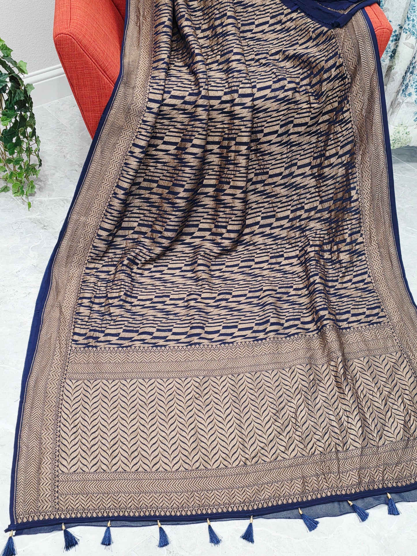 Geometric Design Woven Pure Khaddi Georgette Saree