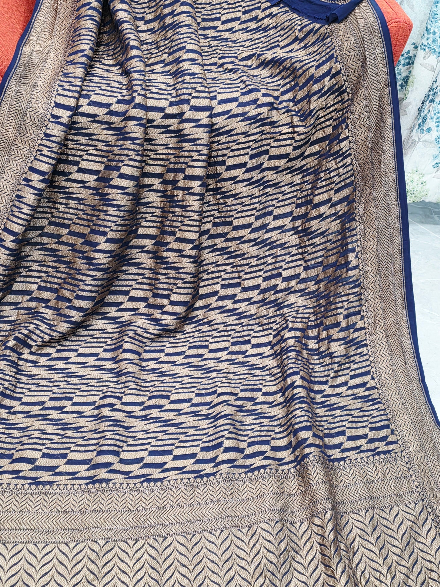 Geometric Design Woven Pure Khaddi Georgette Saree