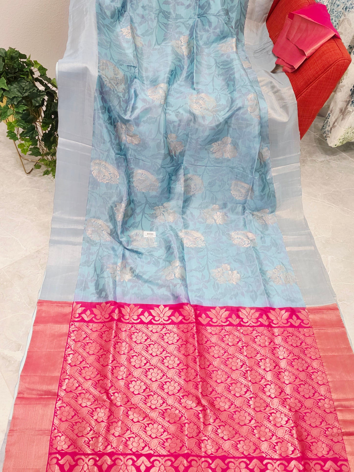 Sky Blue Semi Kanchi Soft Silk Pochampally Print Saree
