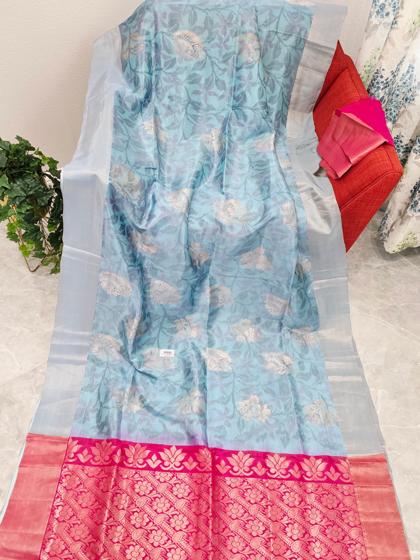 Sky Blue Semi Kanchi Soft Silk Pochampally Print Saree