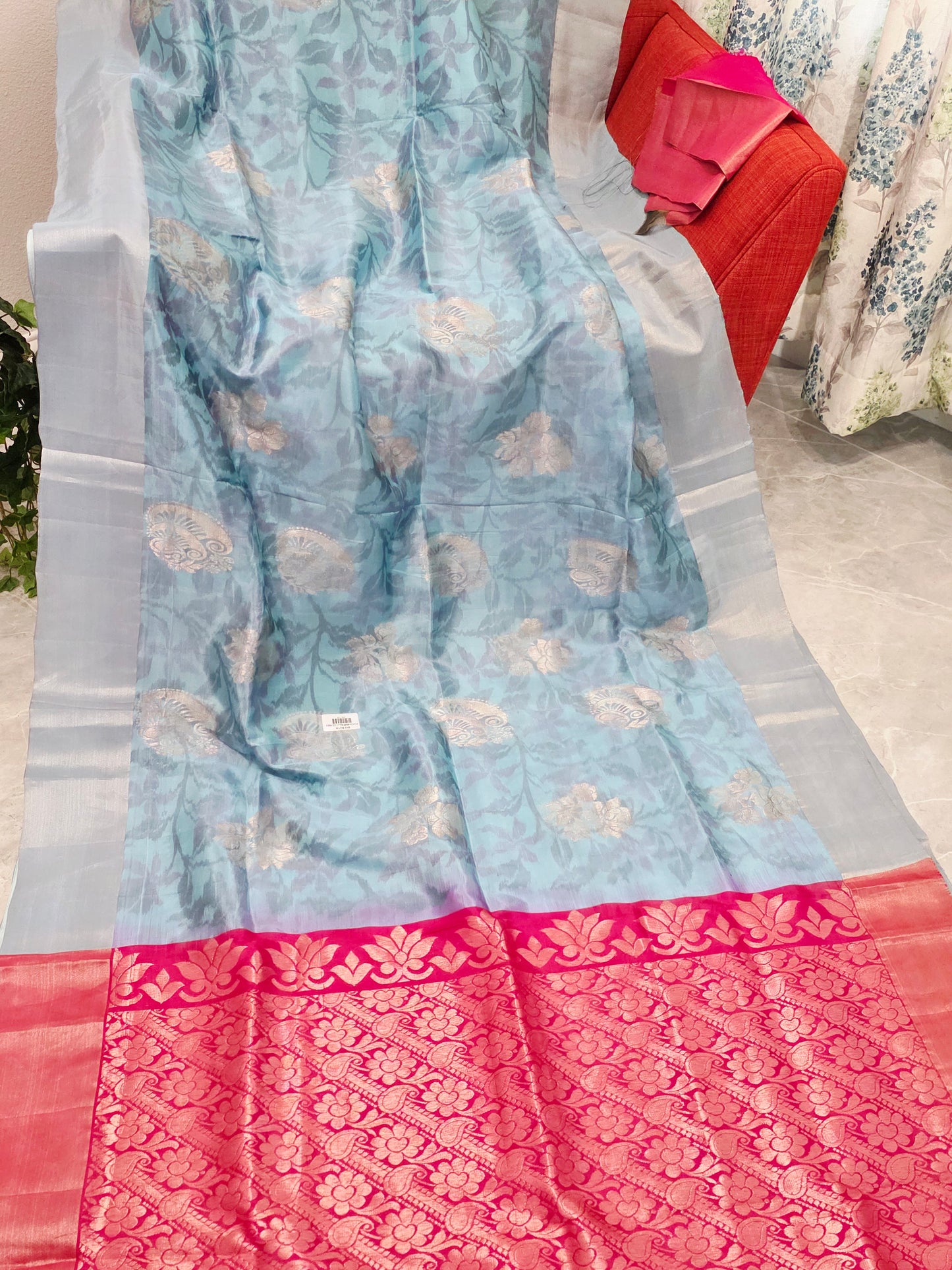 Sky Blue Semi Kanchi Soft Silk Pochampally Print Saree