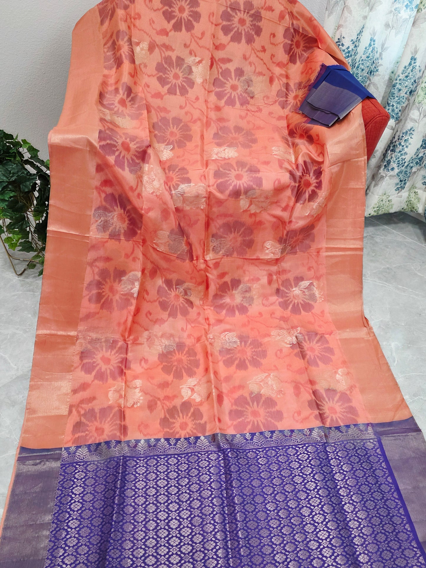 Peach Semi Kanchi Soft Silk Pochampally Print Saree