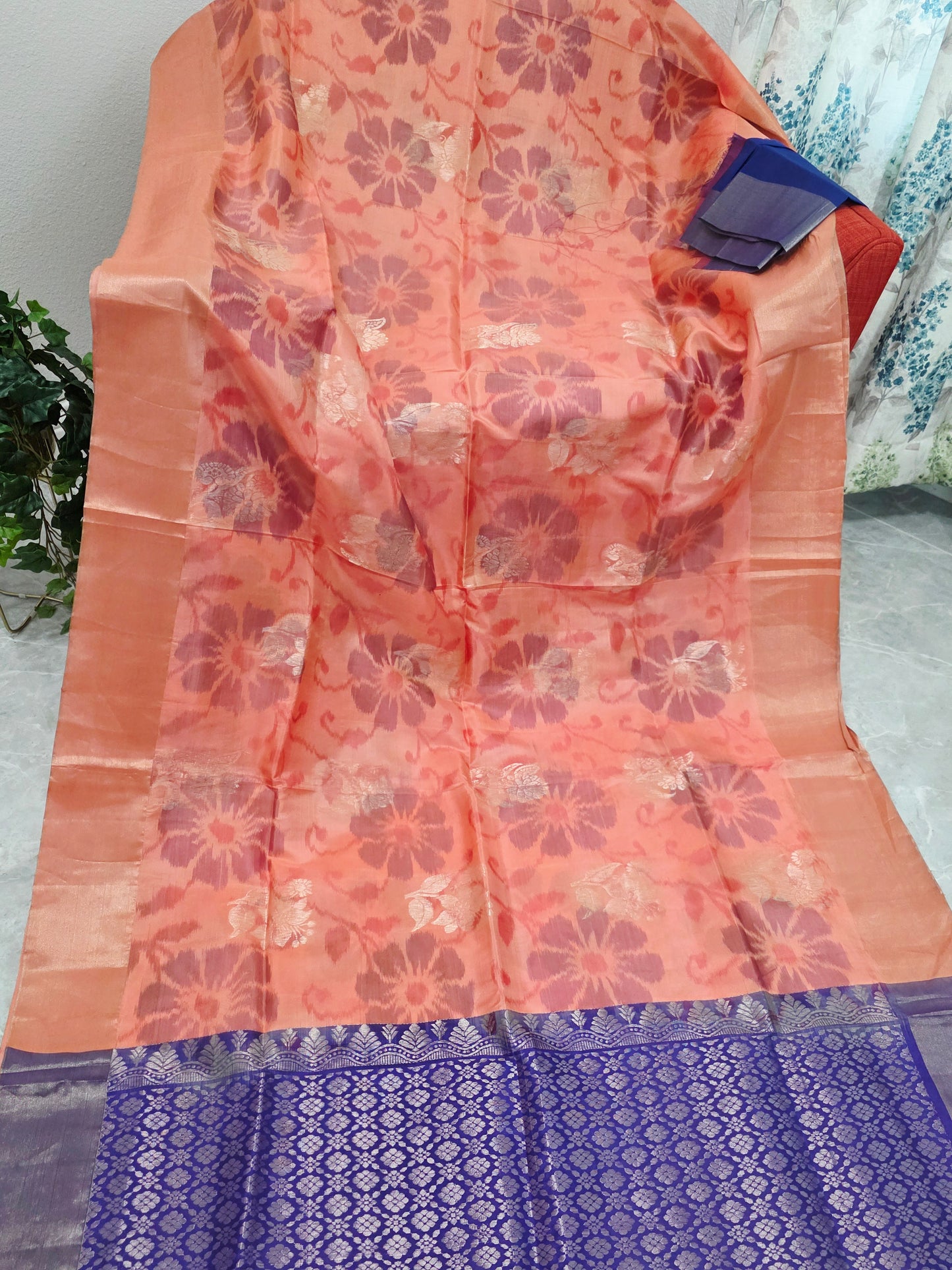 Peach Semi Kanchi Soft Silk Pochampally Print Saree