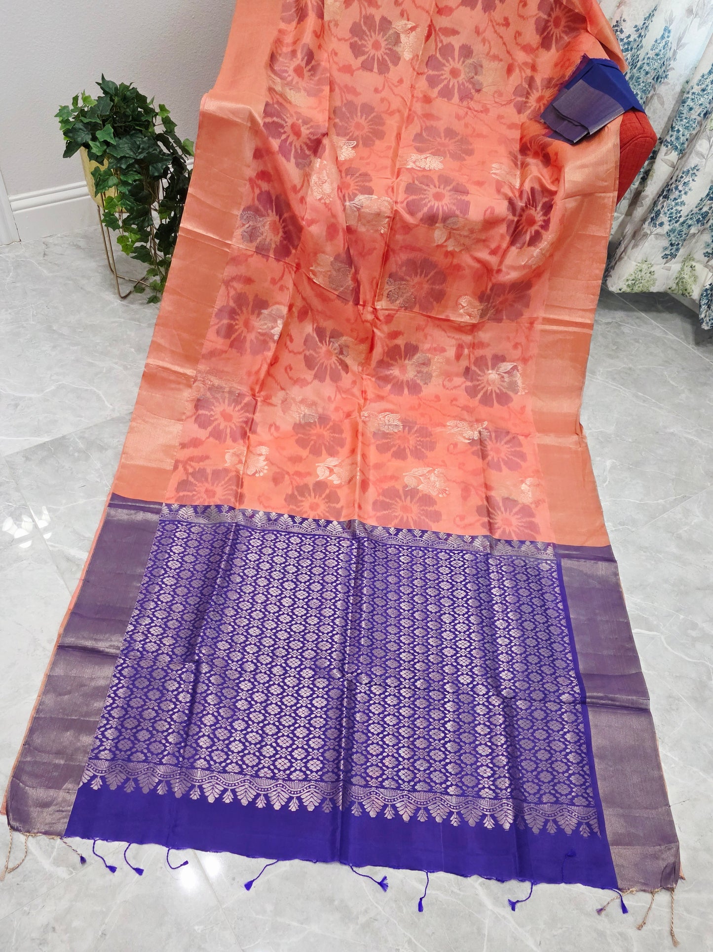 Peach Semi Kanchi Soft Silk Pochampally Print Saree