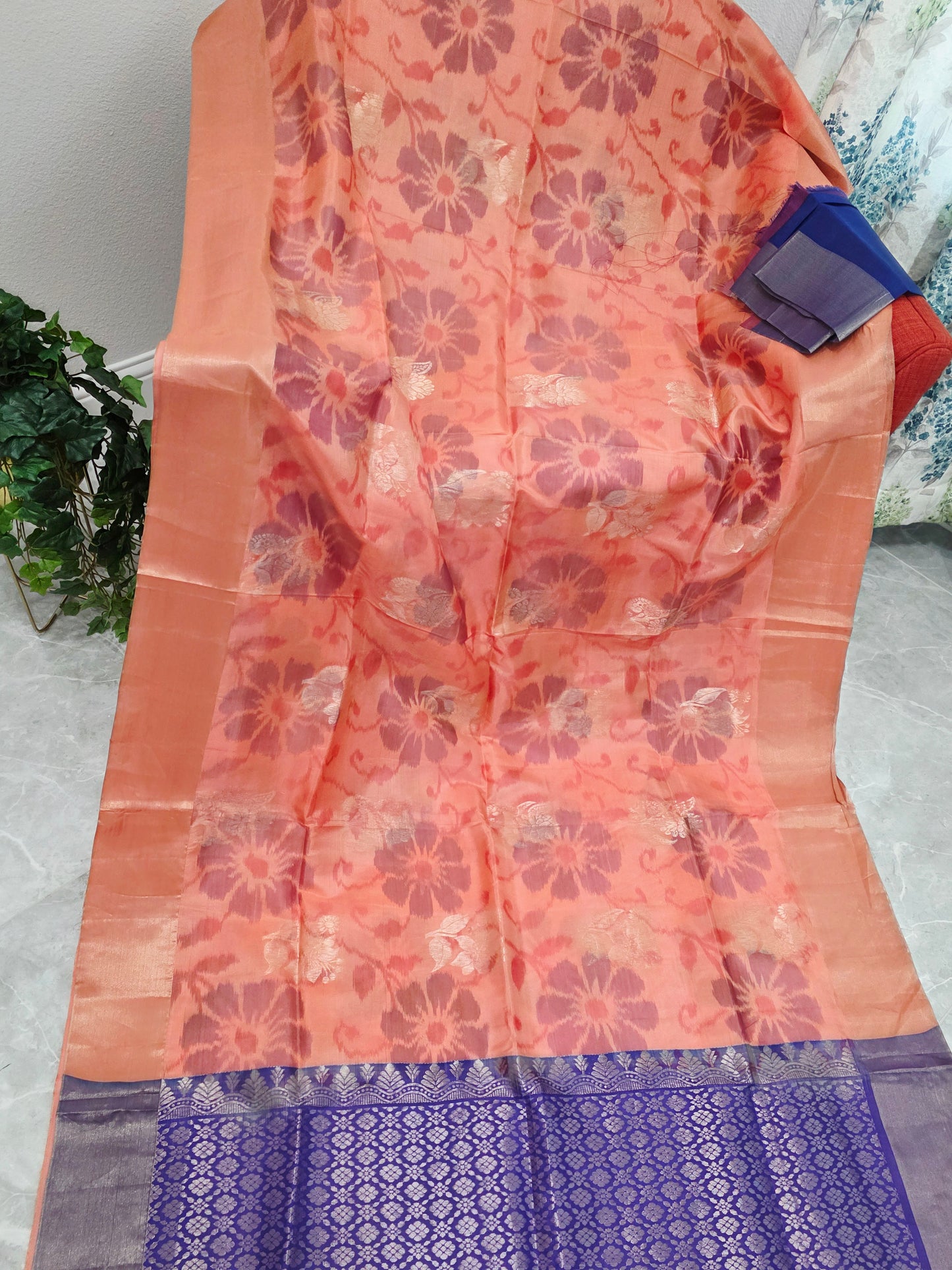 Peach Semi Kanchi Soft Silk Pochampally Print Saree