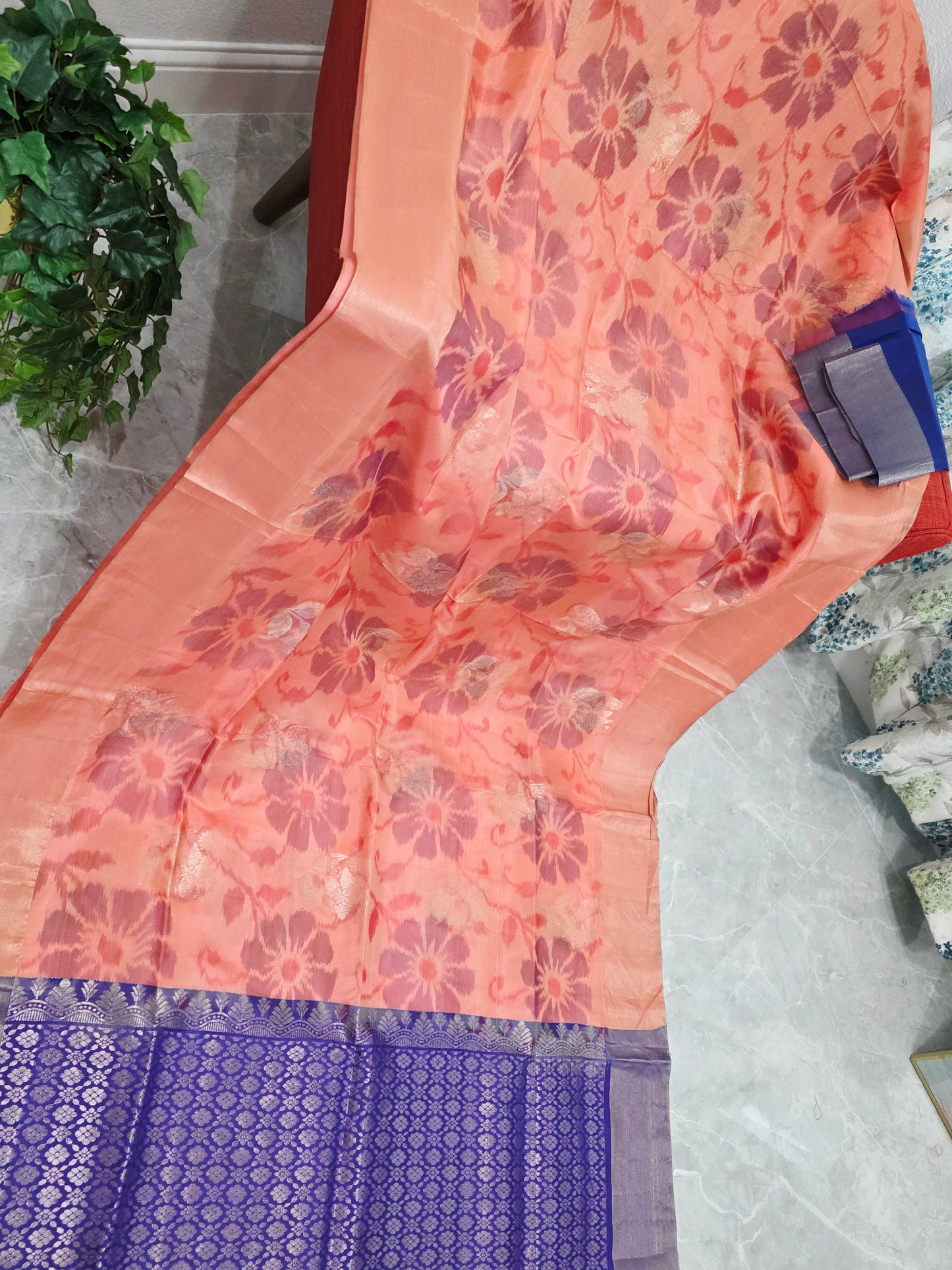 Peach Semi Kanchi Soft Silk Pochampally Print Saree