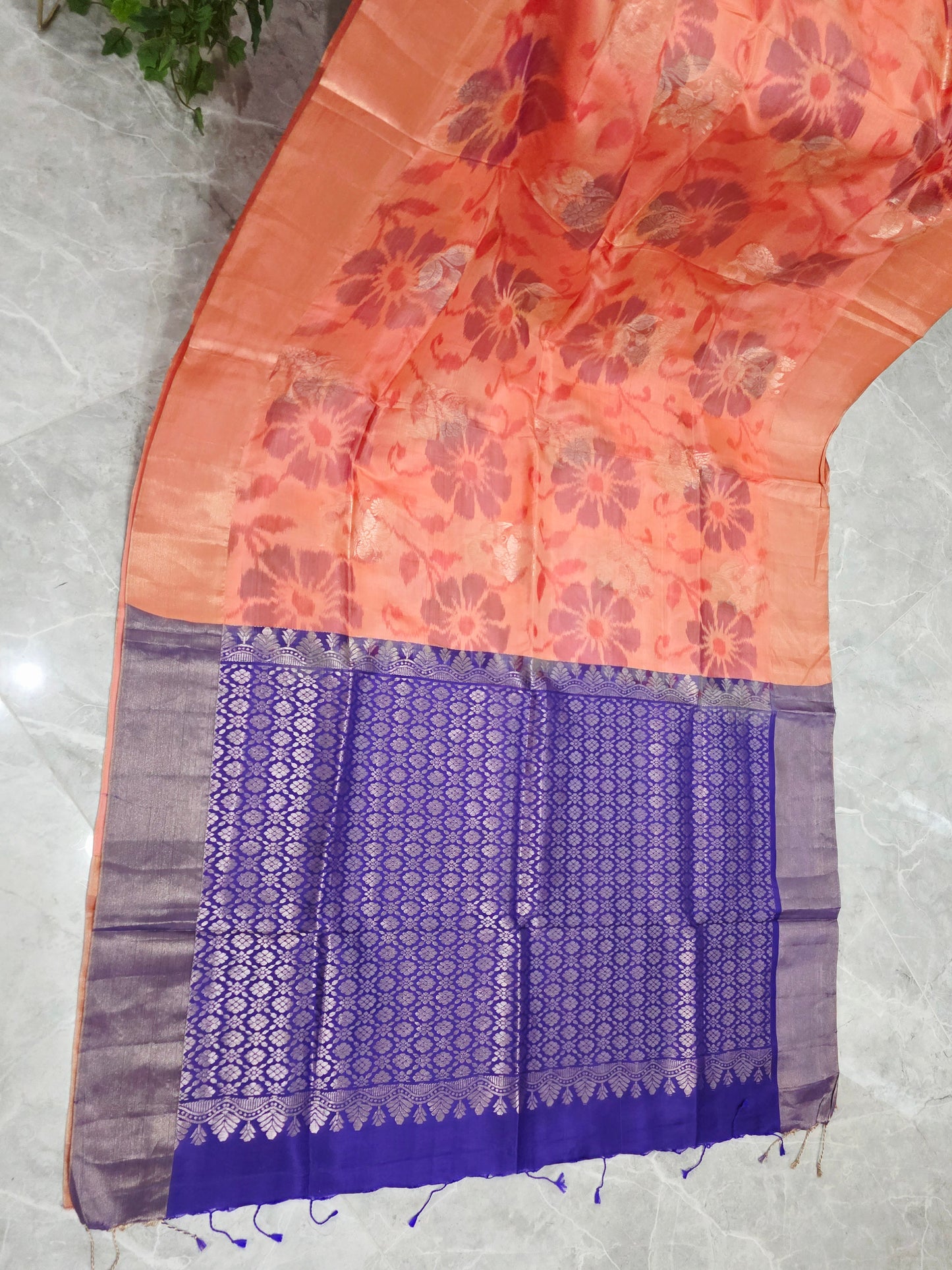 Peach Semi Kanchi Soft Silk Pochampally Print Saree