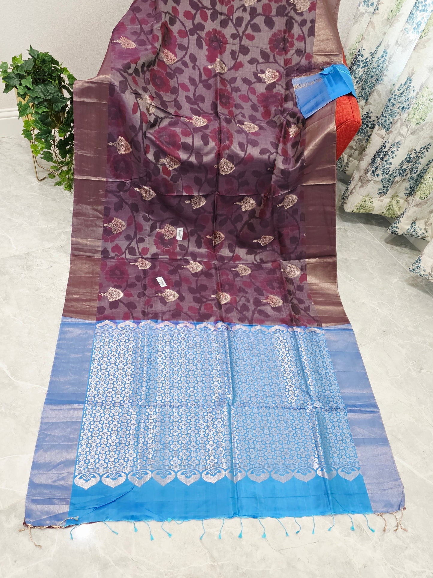 Wine Purple Semi Kanchi Soft Silk Pochampally Print Saree