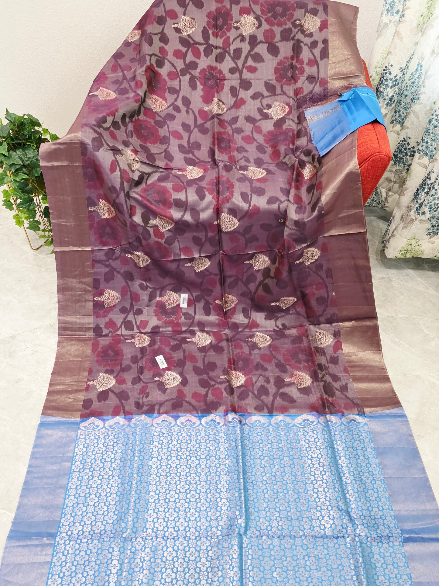 Wine Purple Semi Kanchi Soft Silk Pochampally Print Saree