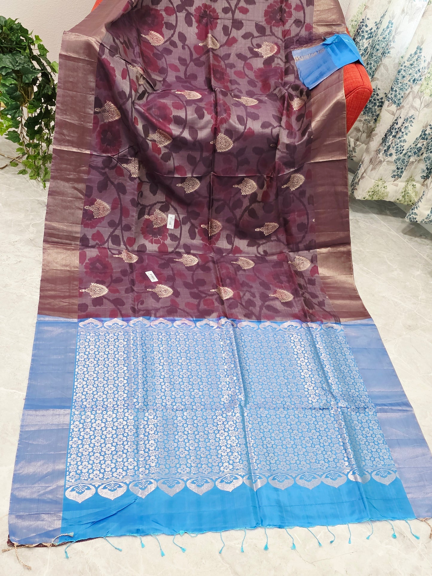 Wine Purple Semi Kanchi Soft Silk Pochampally Print Saree