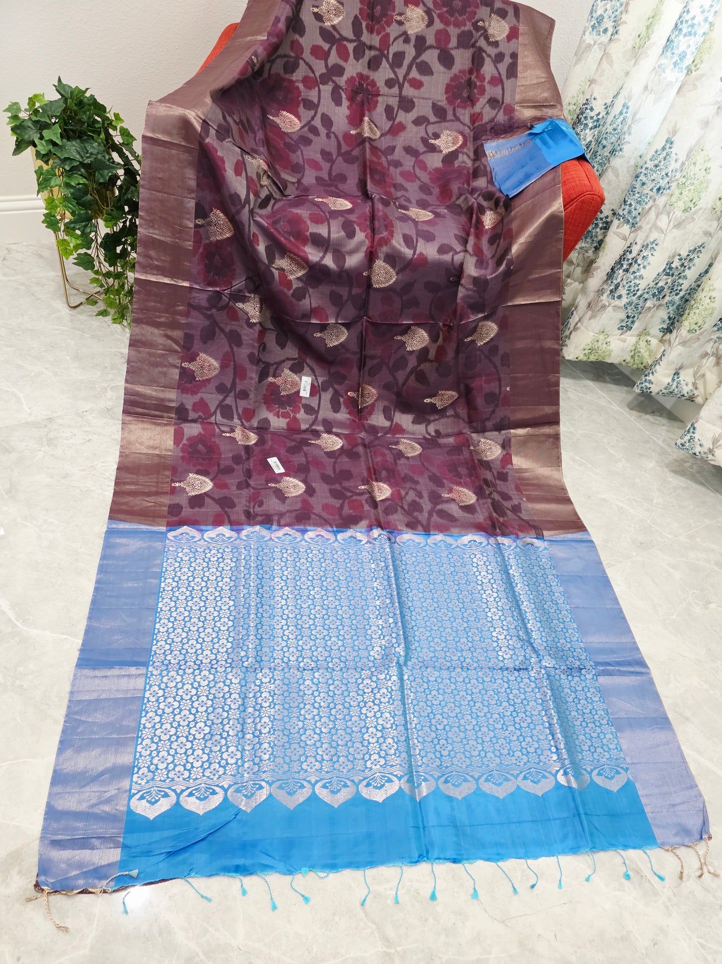Wine Purple Semi Kanchi Soft Silk Pochampally Print Saree