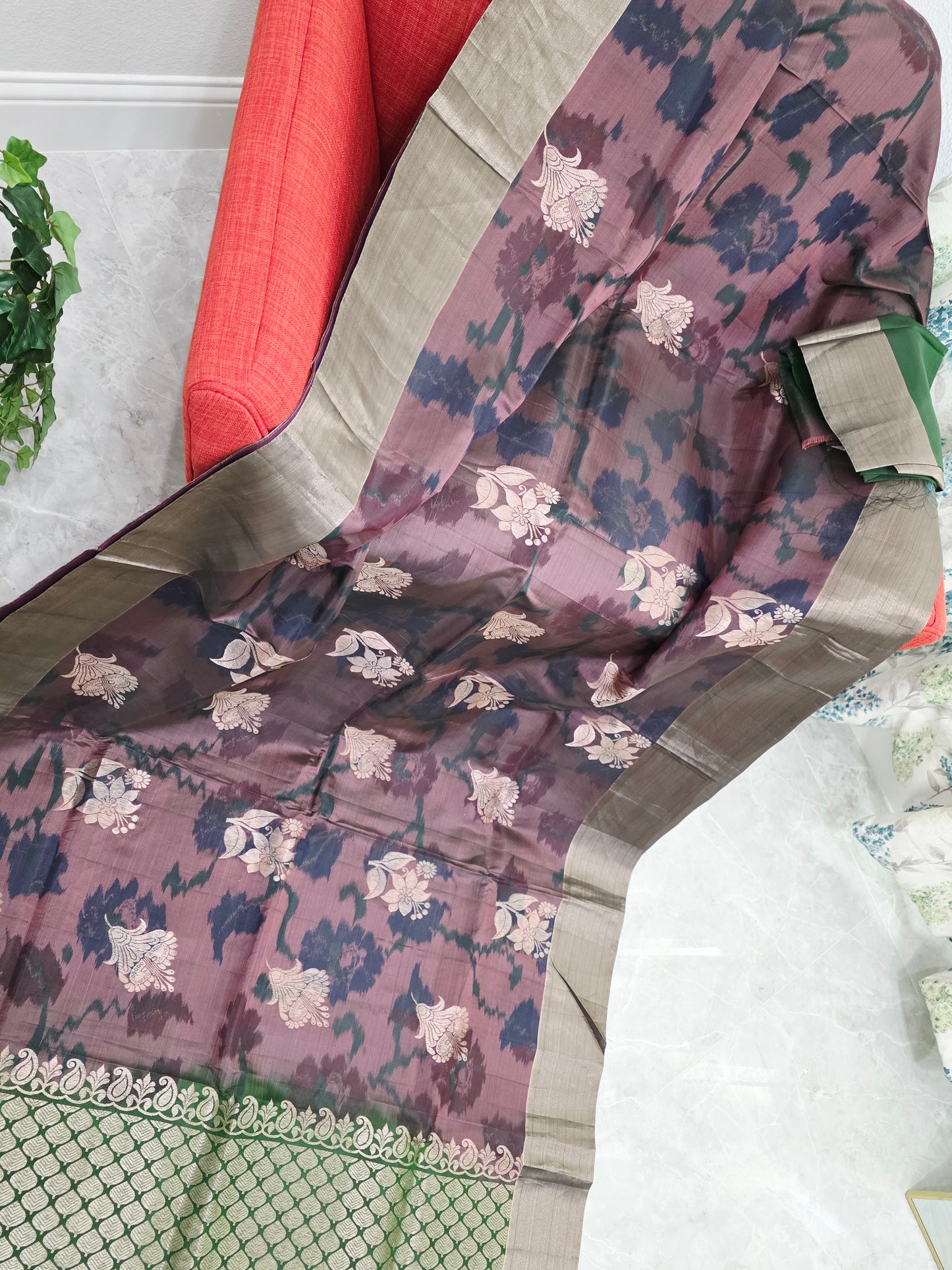 Plum Brown Semi Kanchi Soft Silk Pochampally Print Saree