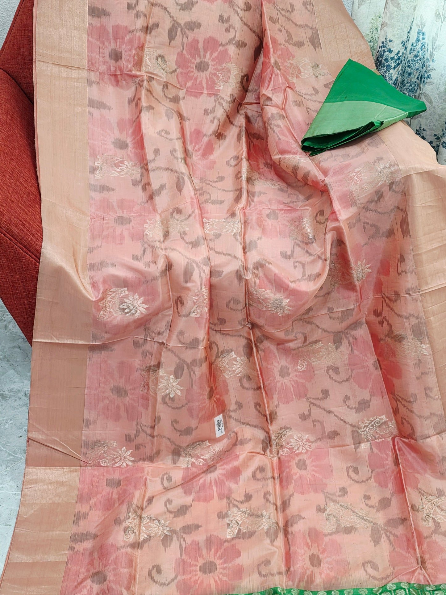 Peach Pink Semi Kanchi Soft Silk Pochampally Print Saree