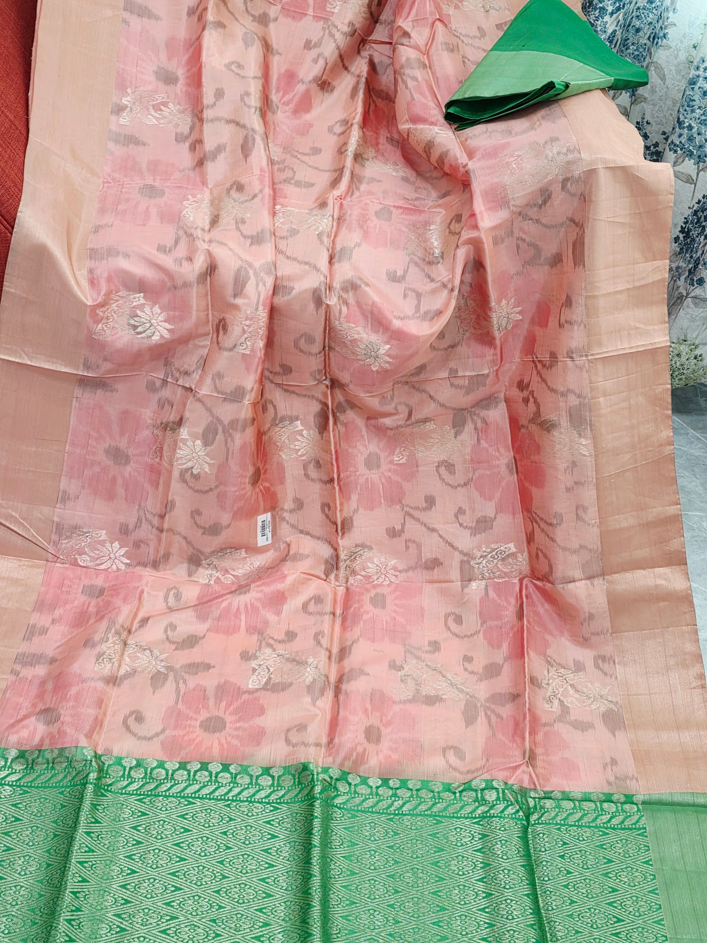 Peach Pink Semi Kanchi Soft Silk Pochampally Print Saree