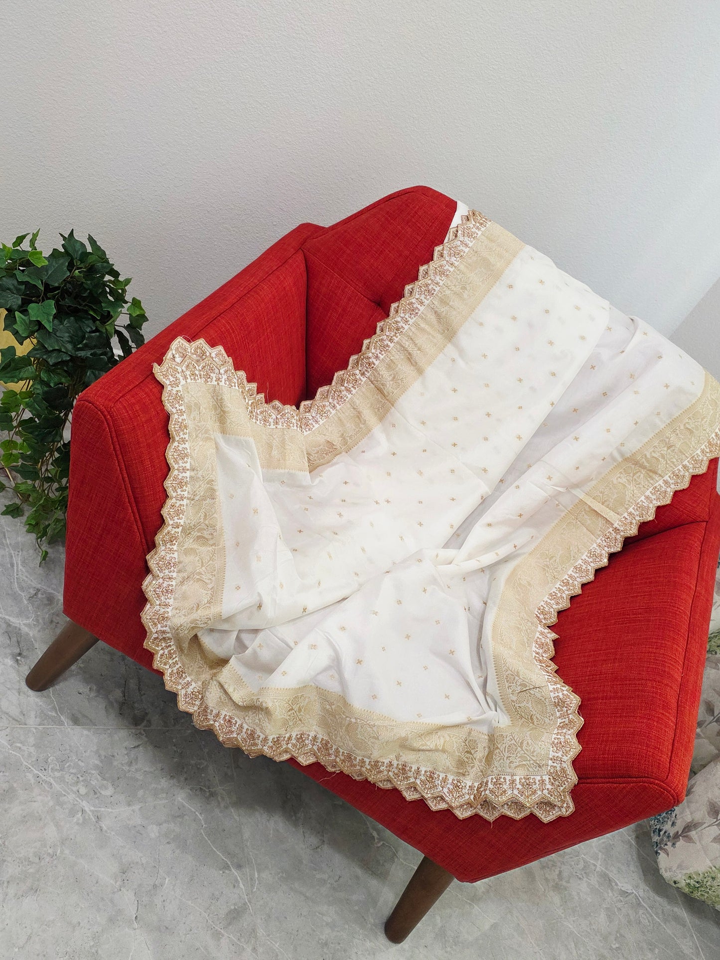 Munga Benarasi Embroidered Dupatta with Cutwork Border