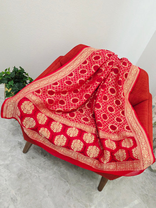 Red Bhandini Georgette Designer Dupatta for Lehenga & Dress Wear