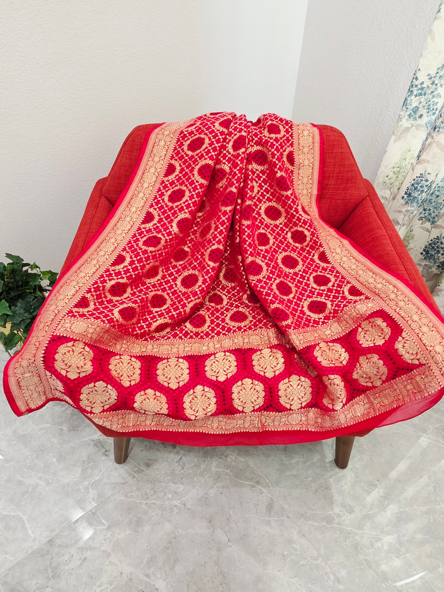 Red Bhandini Georgette Designer Dupatta for Lehenga & Dress Wear